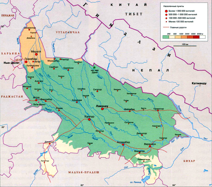 штат Уттар-Прадеш на карте