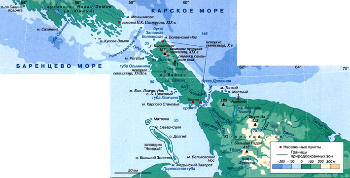 Остров Вайгач на карте