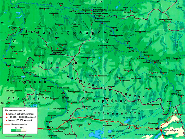 Васюганские болота на карте