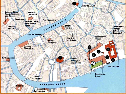 Достопримечательности Венеции на карте