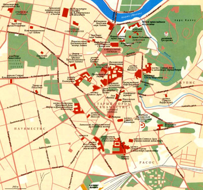 Город Вильнюс на топографической карте, Литва.