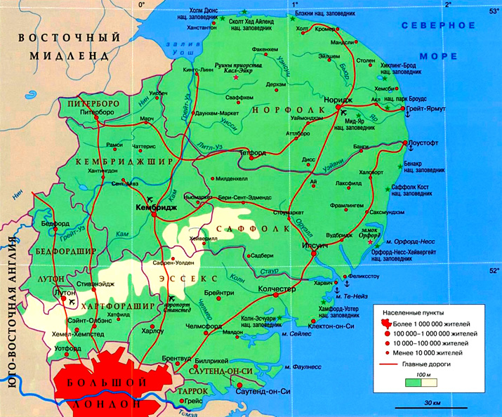 Восточная Англия на карте