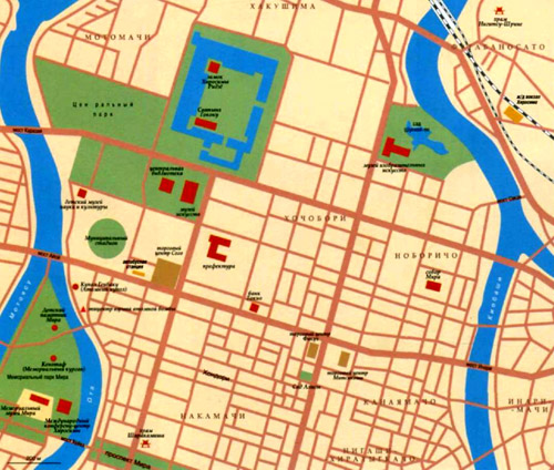Город Херосима на топографической карте, Япония.