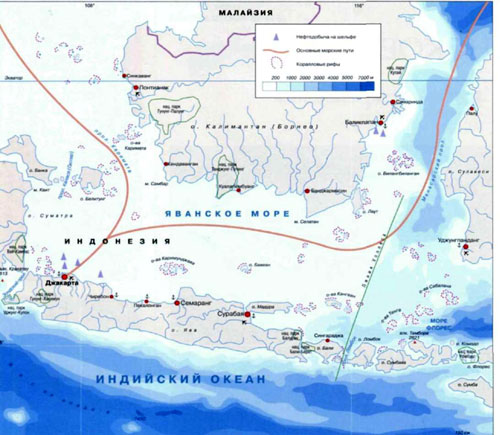 Яванское море - Географическая карта -море в Индийском океане