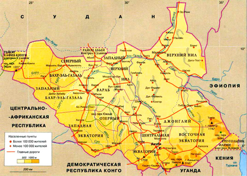 Южный Судан на карте