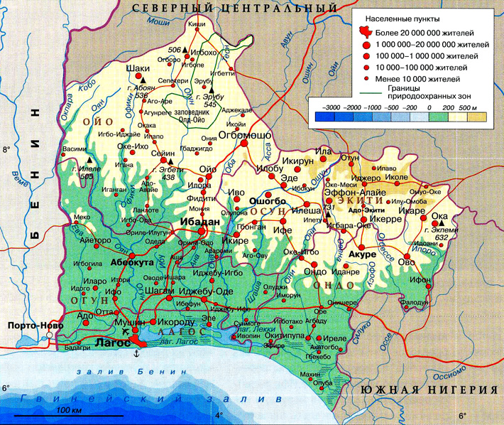 Юго-Западная Нигерия на карте