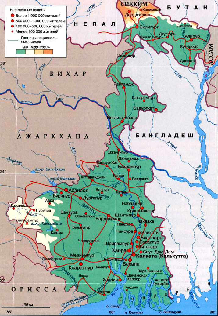 штат Западная Бенгалия на карте