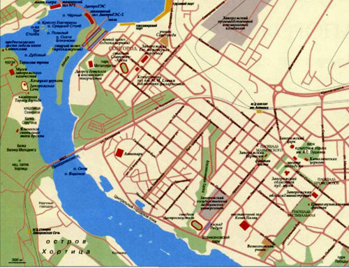 Город Запорожье, топографическая карта, город на реке Днепр