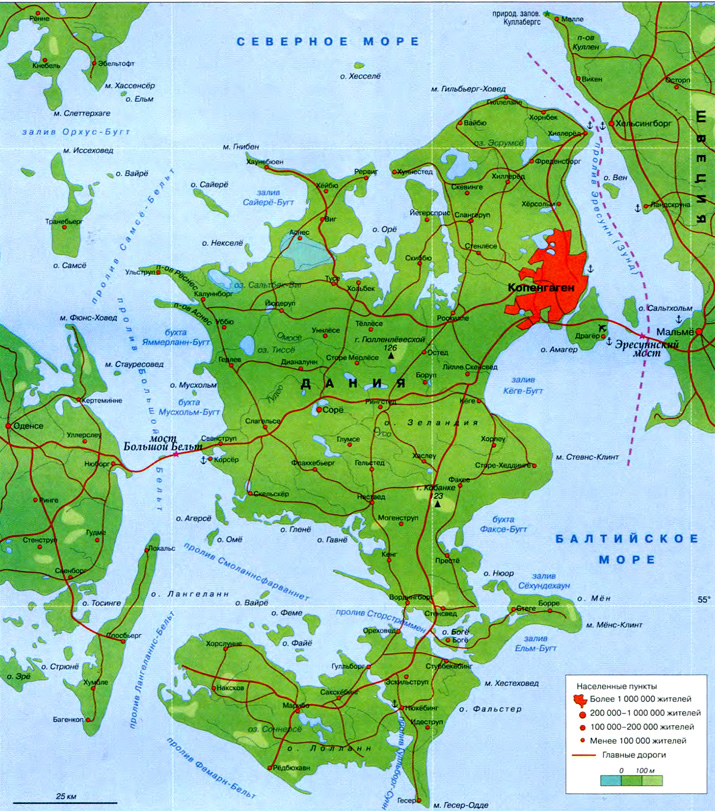 остров Зеландия на карте (Дания)